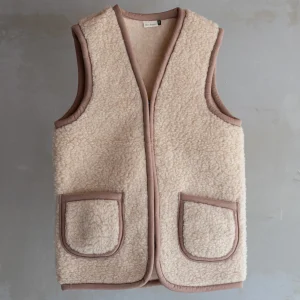 Bodywarmer van wol - camel met rits - volwassenen -01