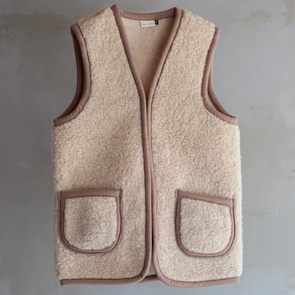 Bodywarmer van wol - camel met rits - volwassenen -01
