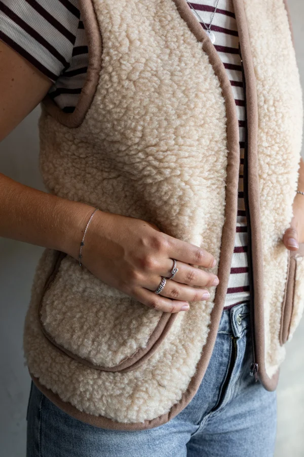 Bodywarmer van wol - camel met rits - volwassenen -04