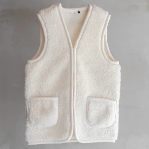 Bodywarmer van wol - off white met rits - volwassenen -01