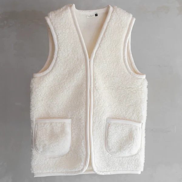 Bodywarmer van wol - off white met rits - volwassenen -01