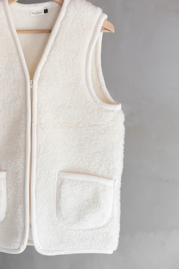 Bodywarmer van wol - off white met rits - volwassenen -04