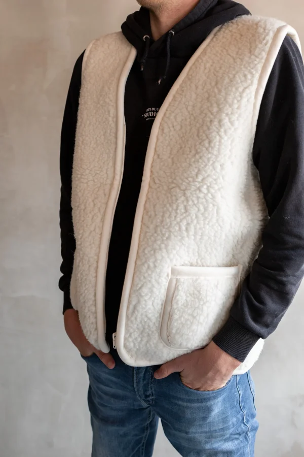 Bodywarmer van wol - off white met rits - volwassenen -05